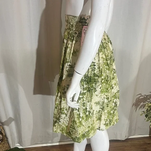 Green & Cream Print A-Line Skirt - Picture 5 of 8